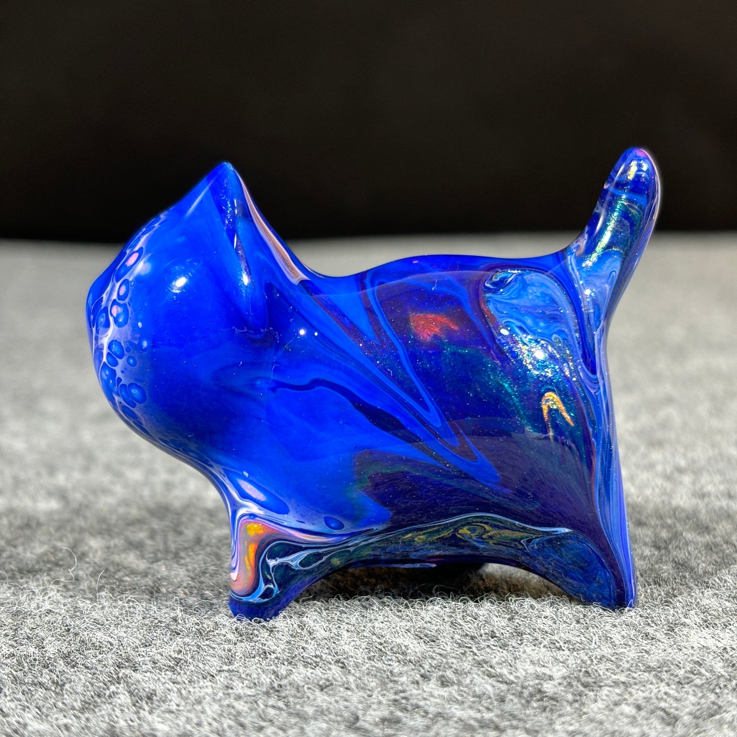 Blue Harmony: Medium Size Fluid Painting Wooden Cat