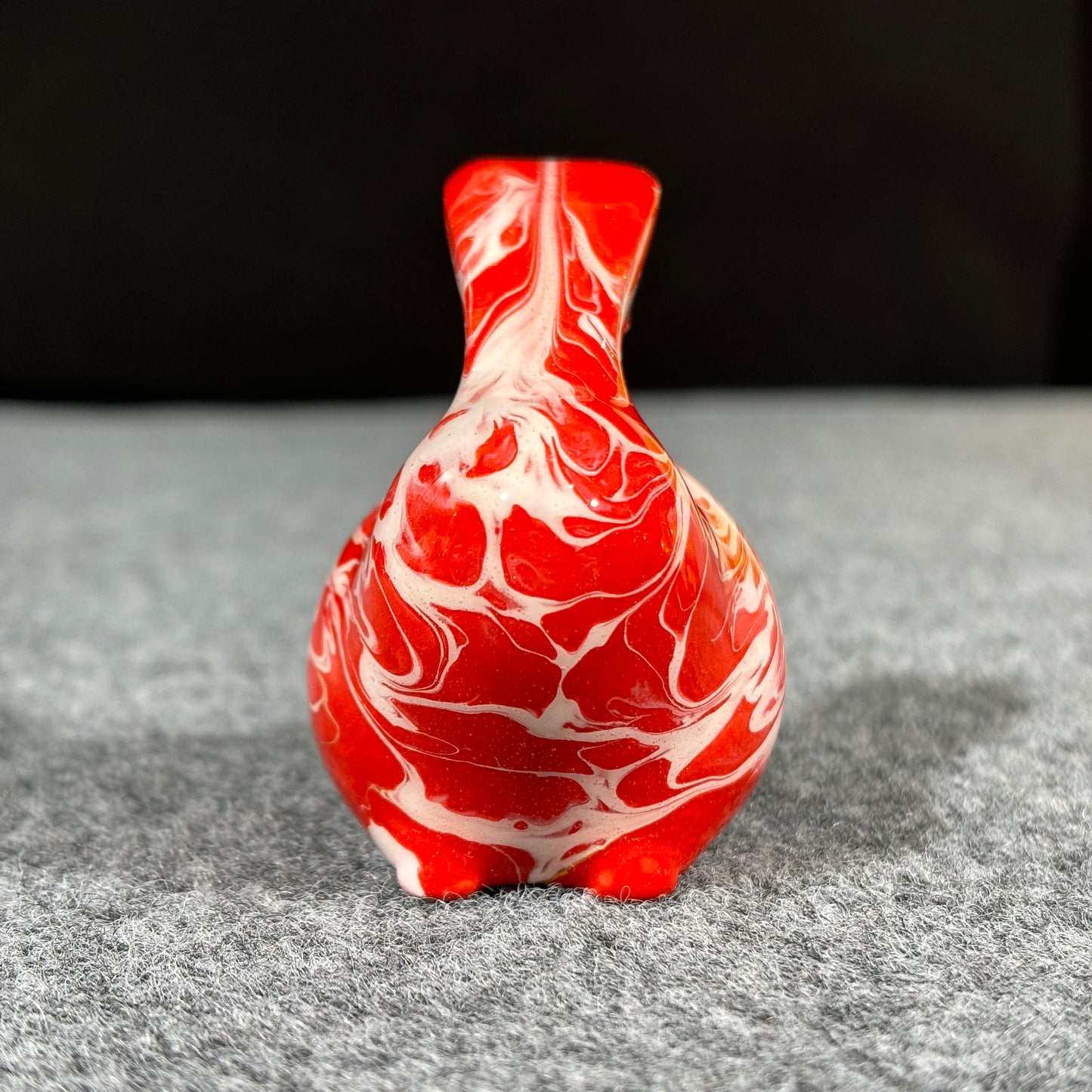 Wooden Rabbit Figurine with Red and White Fluid Painting Medium-Size