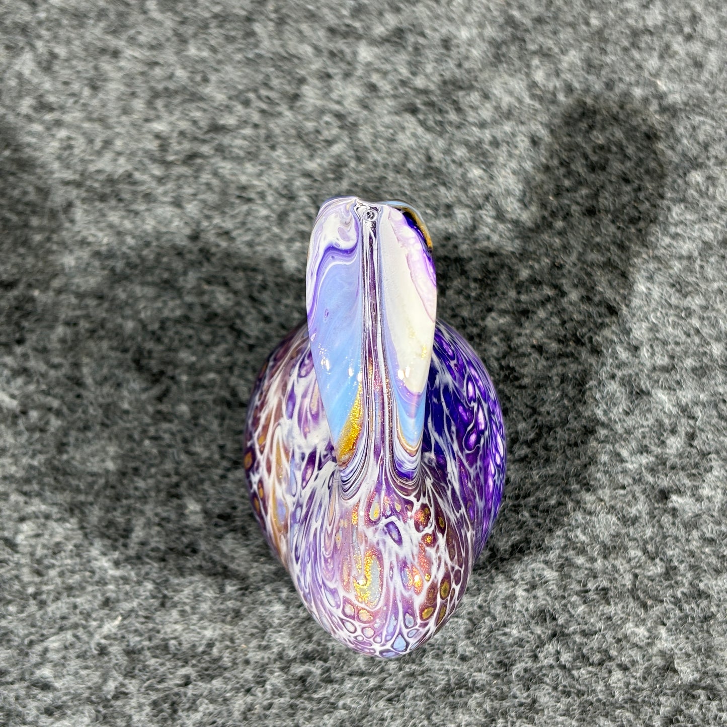 Wooden Rabbit Figurine with Purple White and Gold Fluid Painting Medium-Size