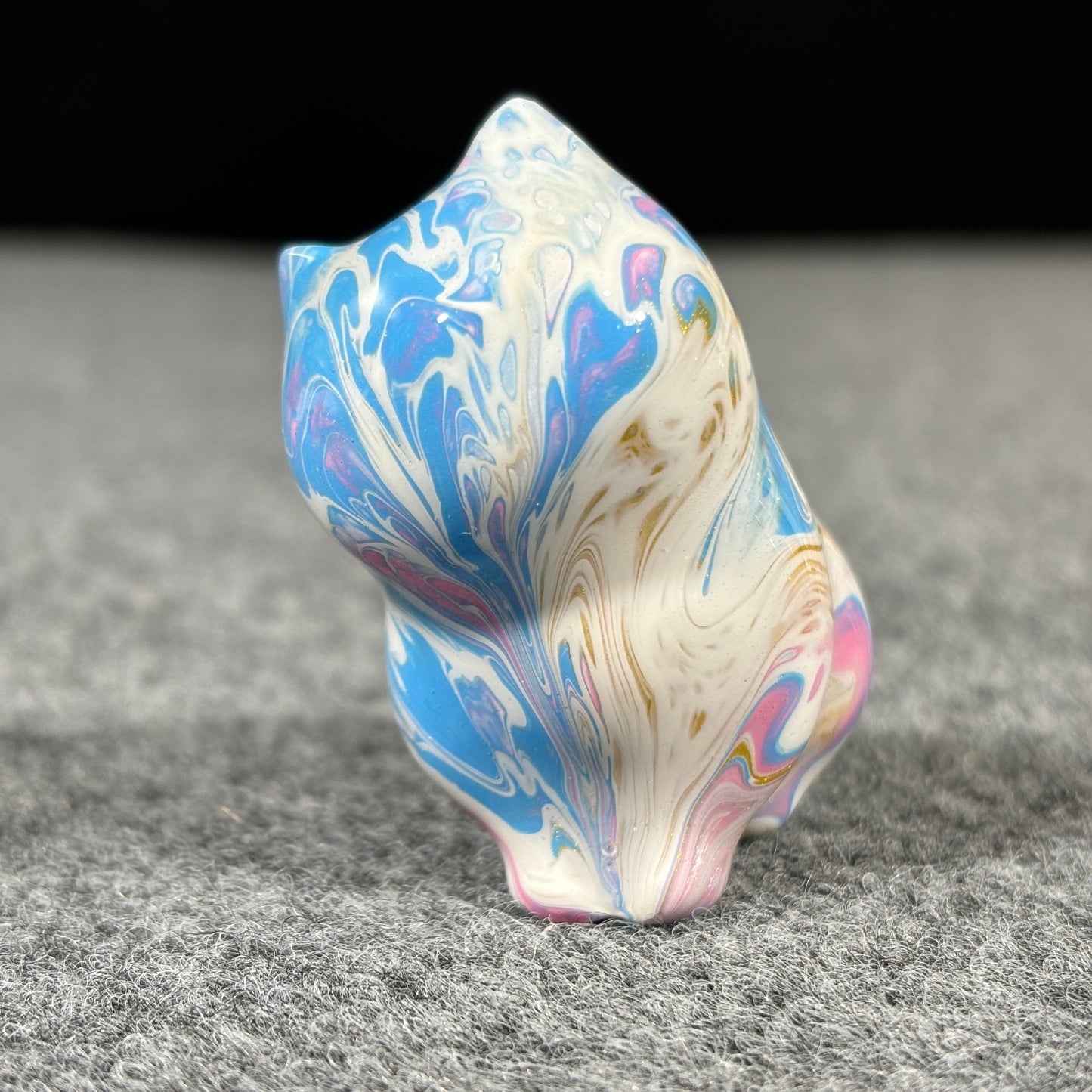 Blue White and Gold Fluid Painting Sitting Cat Figurine Desktop Decor