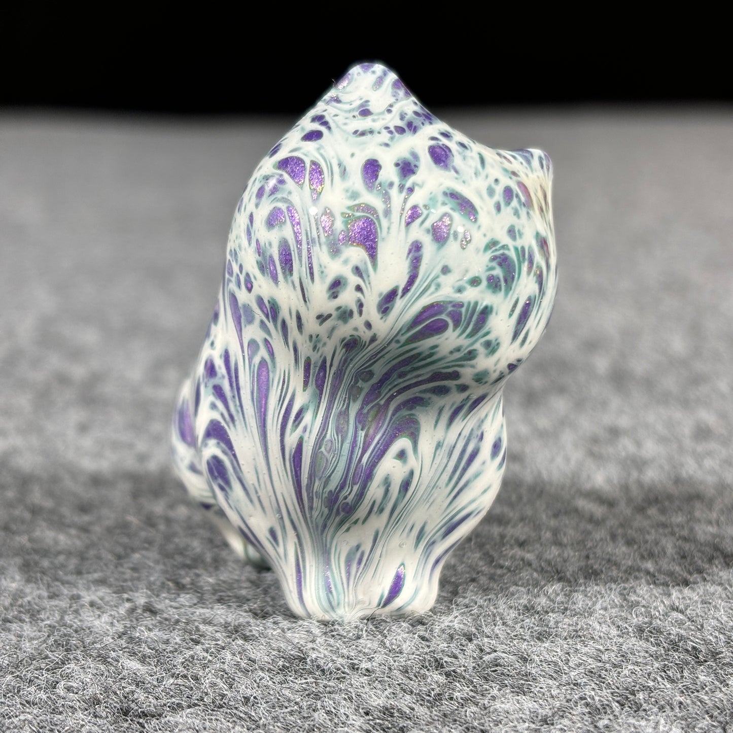 Purple White Gold Fluid Painting Sitting Cat Figurine Christmas Gift