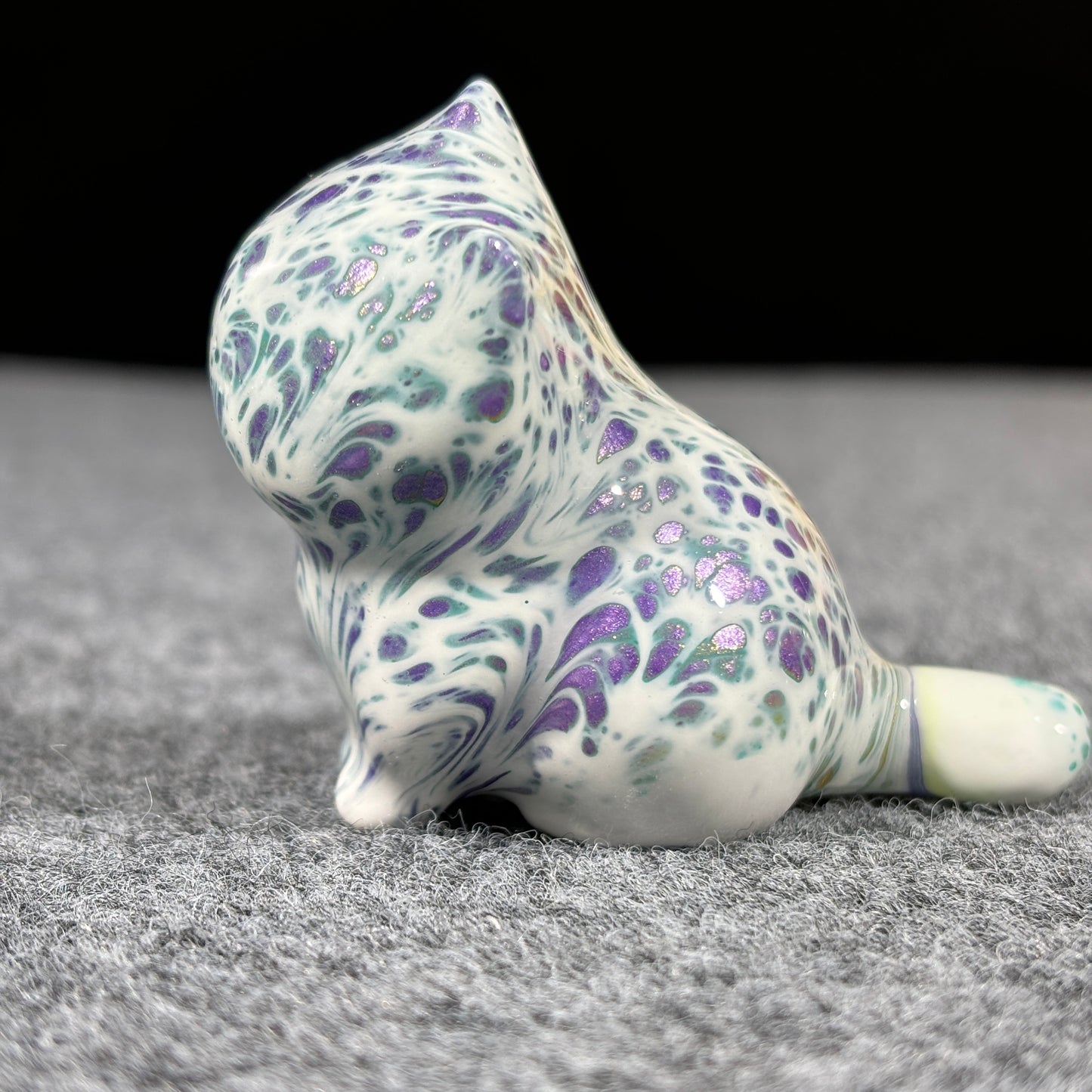 Purple White Gold Fluid Painting Sitting Cat Figurine Christmas Gift