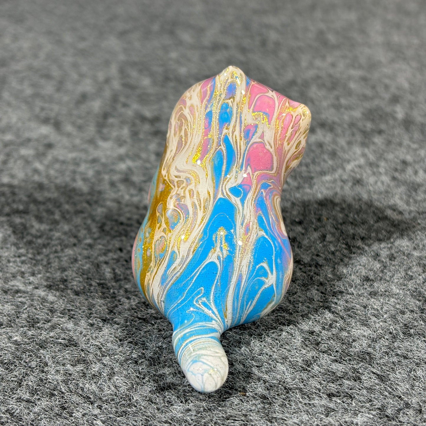 Pink Blue Gold Fluid Painting Sitting Cat Figurine Christmas Gift