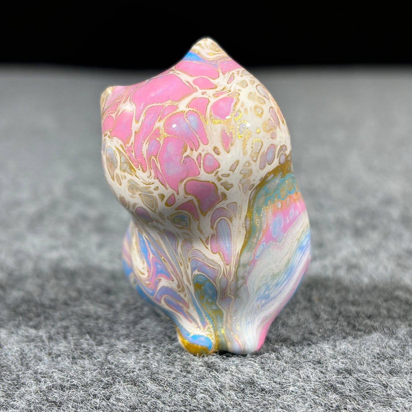 Pink Blue Gold Fluid Painting Sitting Cat Figurine Christmas Gift