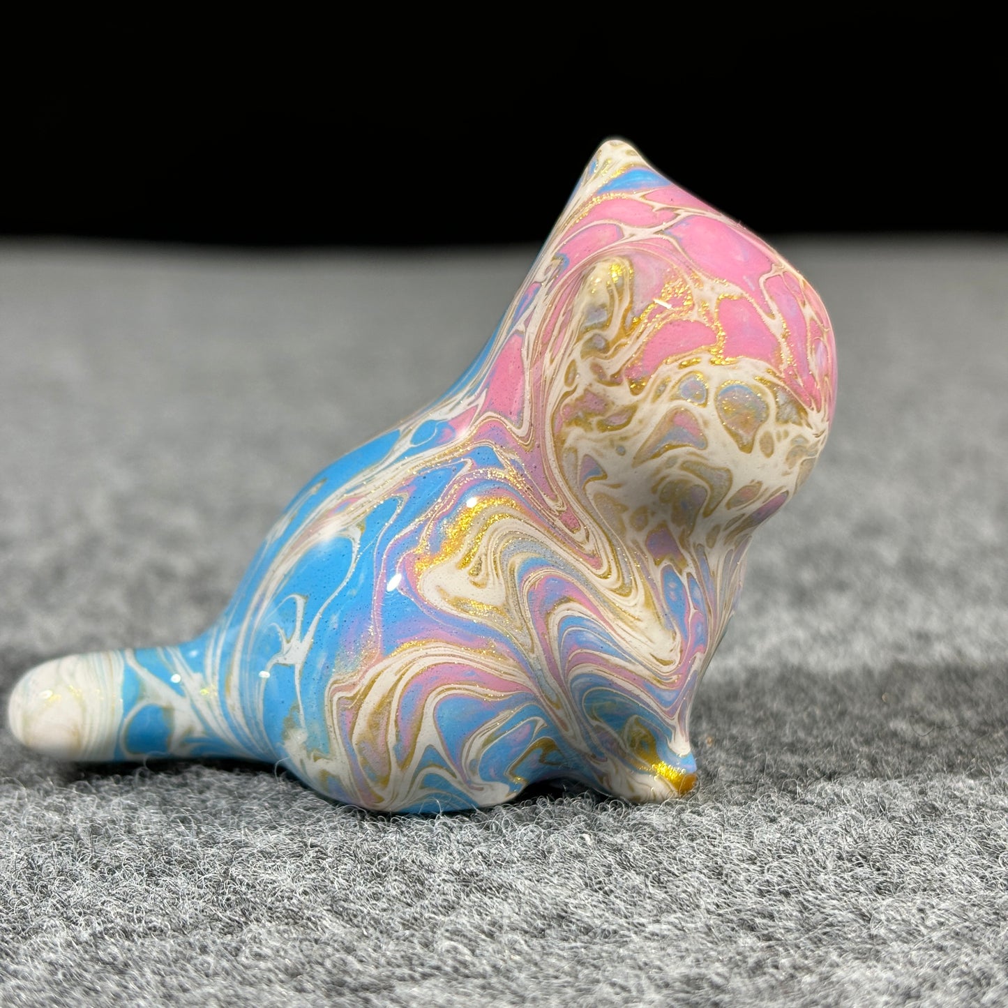 Pink Blue Gold Fluid Painting Sitting Cat Figurine Christmas Gift