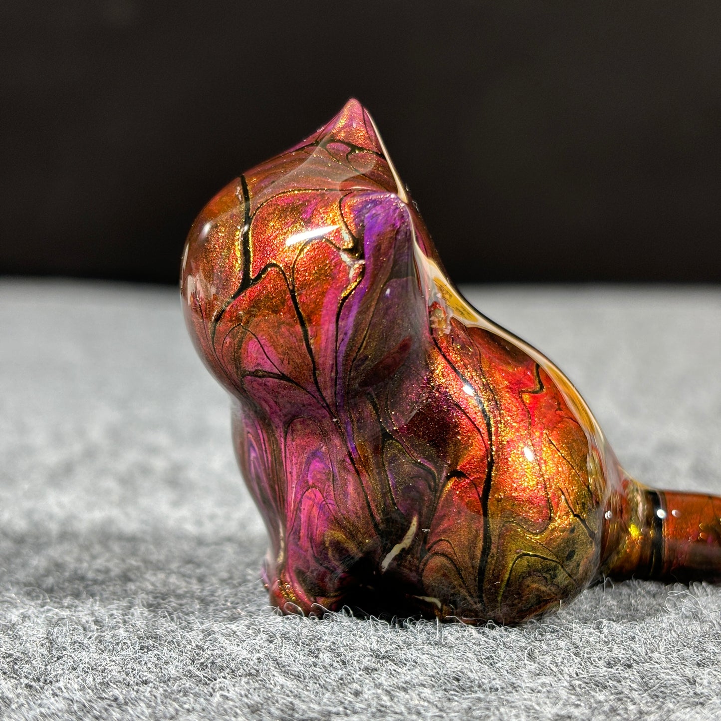 Red Purple Gold Black Fluid Painting Sitting Cat Figurine Christmas Gift