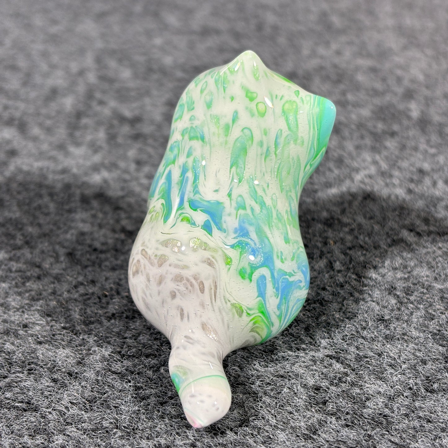 Green Blue Silver White Fluid Painting Sitting Cat Figurine Home Decor