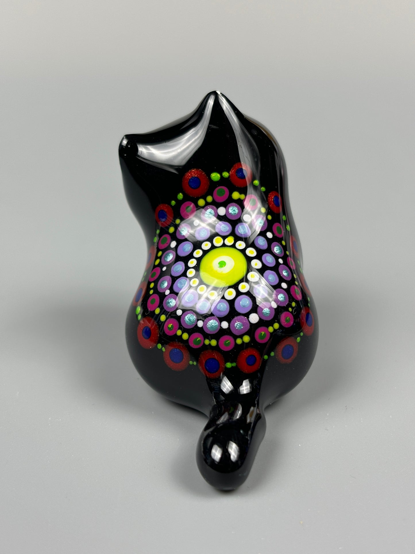 Multi-color Dots Mandala Hand-Painted Sitting Cat Figurine Home Decor Gift