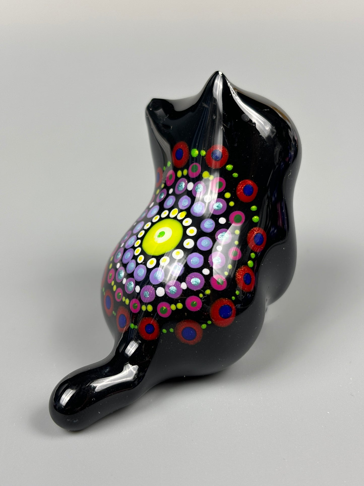 Multi-color Dots Mandala Hand-Painted Sitting Cat Figurine Home Decor Gift